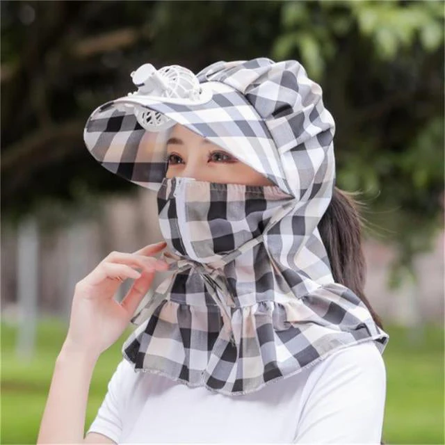 Anti-UV Dust Protect Long Wrap Hat with Fan - Image 4