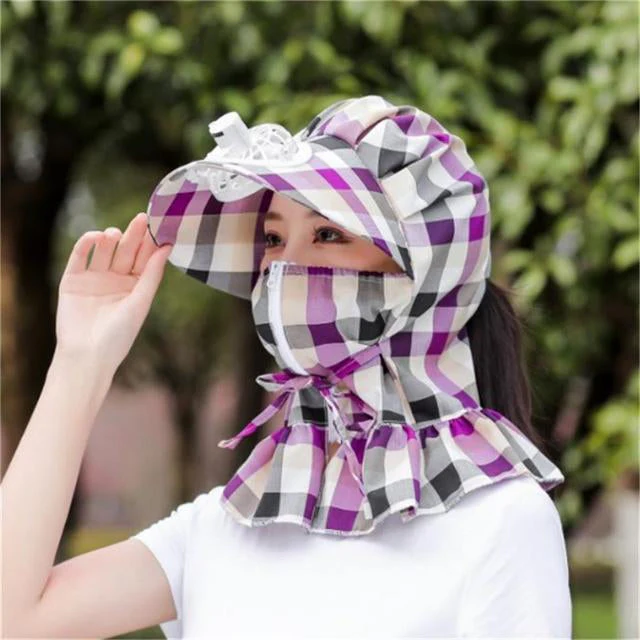 Anti-UV Dust Protect Long Wrap Hat with Fan - Image 6