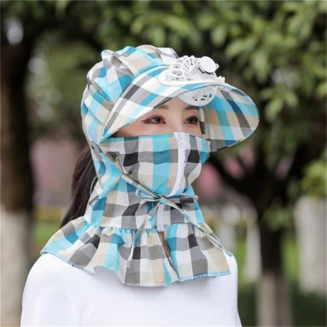 Anti-UV Dust Protect Long Wrap Hat with Fan - Image 8