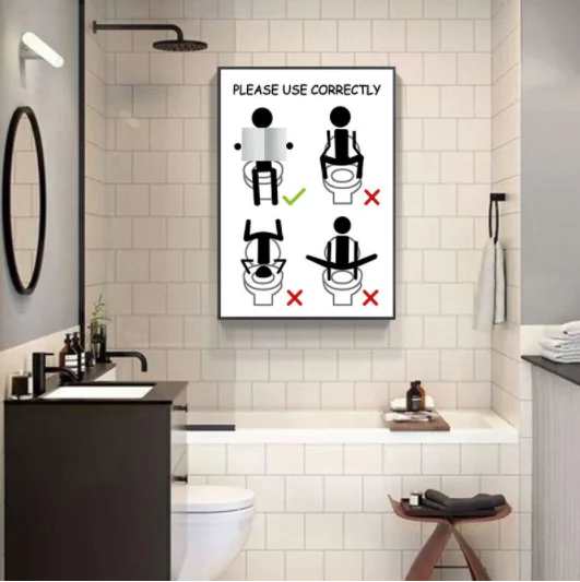 Funny Canvas Bathroom Warning Sign Poster - Image 4