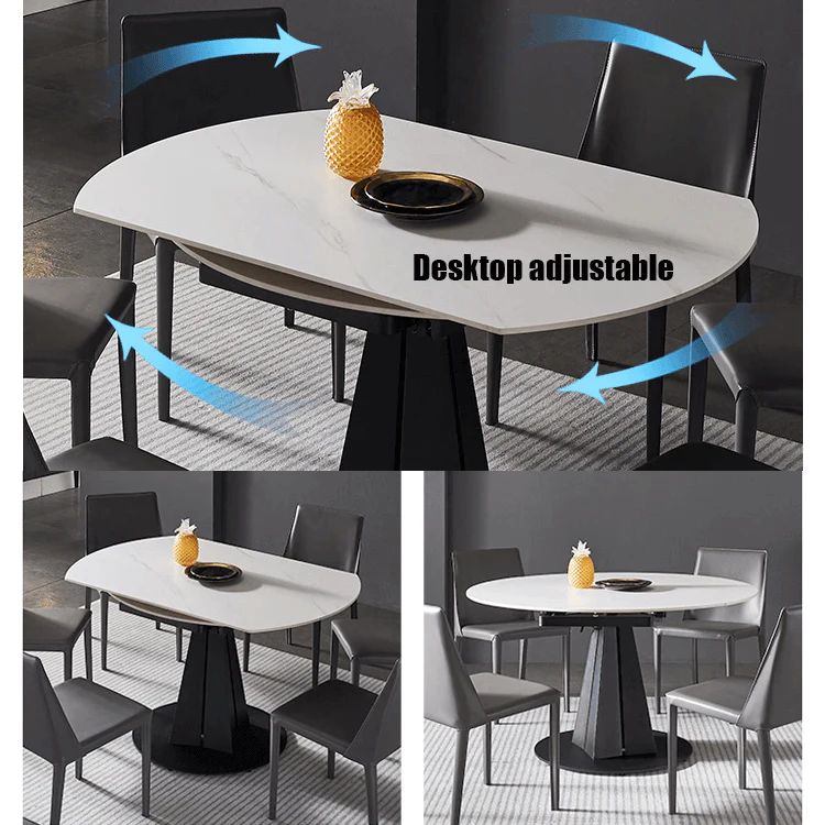 Luxury Extendable Oval Marble Rock Plate Modern Table - Image 3