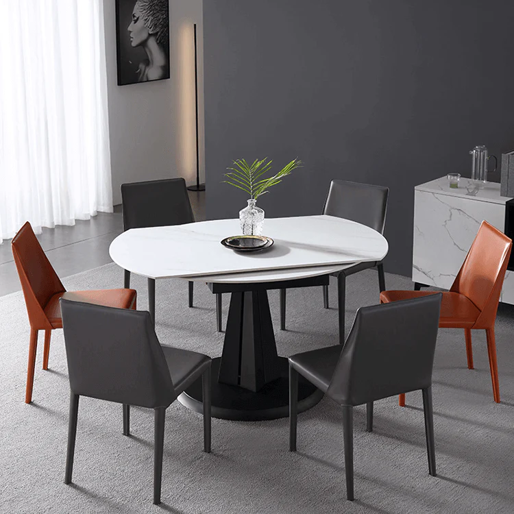 Luxury Extendable Oval Marble Rock Plate Modern Table - Image 5