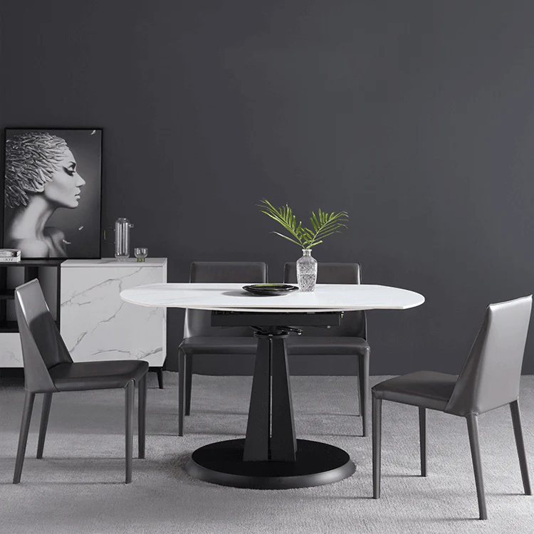 Luxury Extendable Oval Marble Rock Plate Modern Table - Image 8